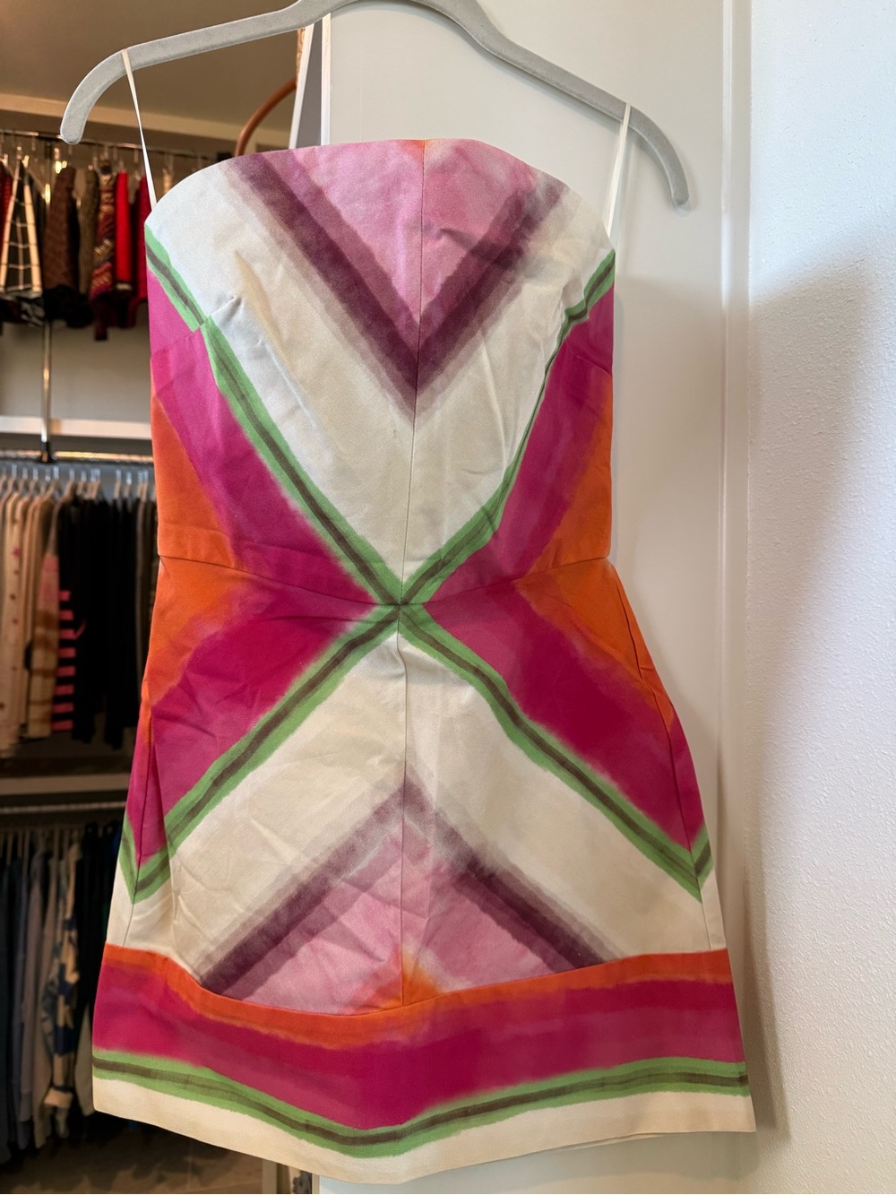 Strapless Multicolor Geometric Print Dress